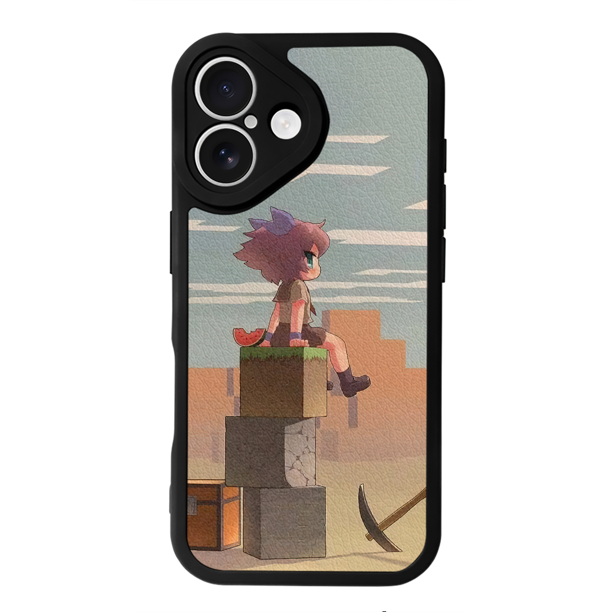 （画像用） マインクラフト ブロックの世界 Minecraft MC Block world 【iPhone 16シリーズ対応】シリコンスマホケース（レザー調） 材質：シリコン